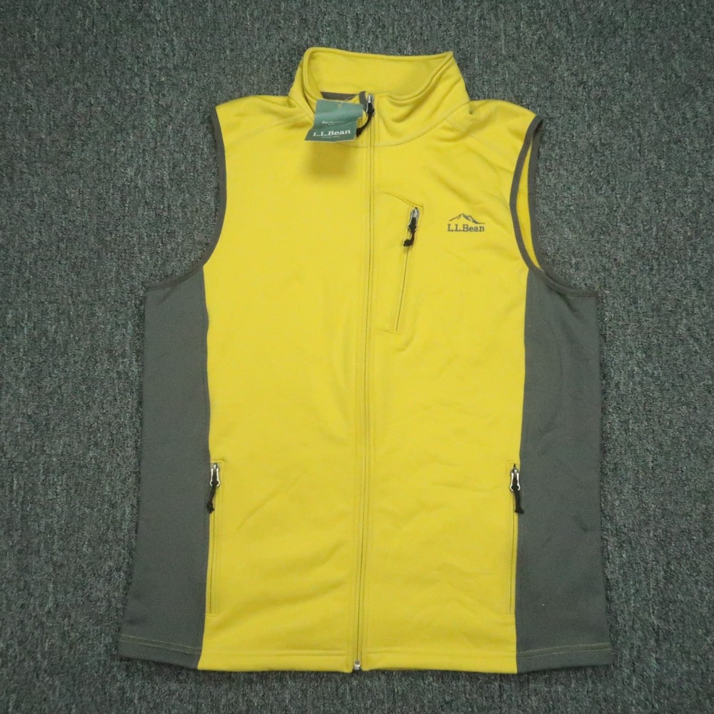 LL Bean Vest Men Large Tall Yellow Performance Fleece Full Zip Pockets Hiking